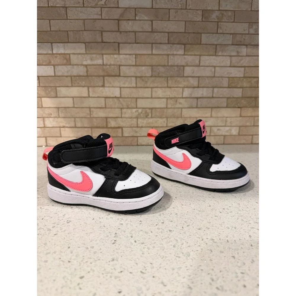 Nike Court Borough Mid 2 Toddler Sneakers Black Pink White